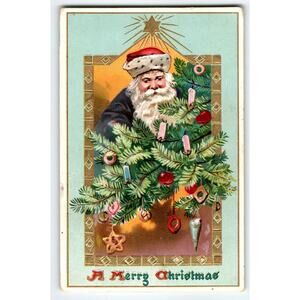 Santa Claus Christmas Postcard Purple Suit Coat Tree Candles Tuck 1910 Ser 505